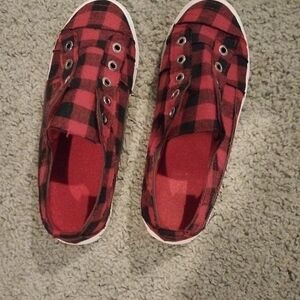 Red and black checkered shoes